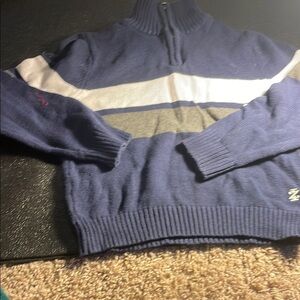 Izod Blue and Gray Zip Up Sweater with Sporty Design